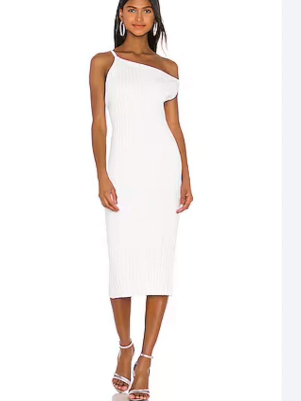 Michelle Mason White Thick Ribbed Asymmetrical Midi Dress Classy Refined